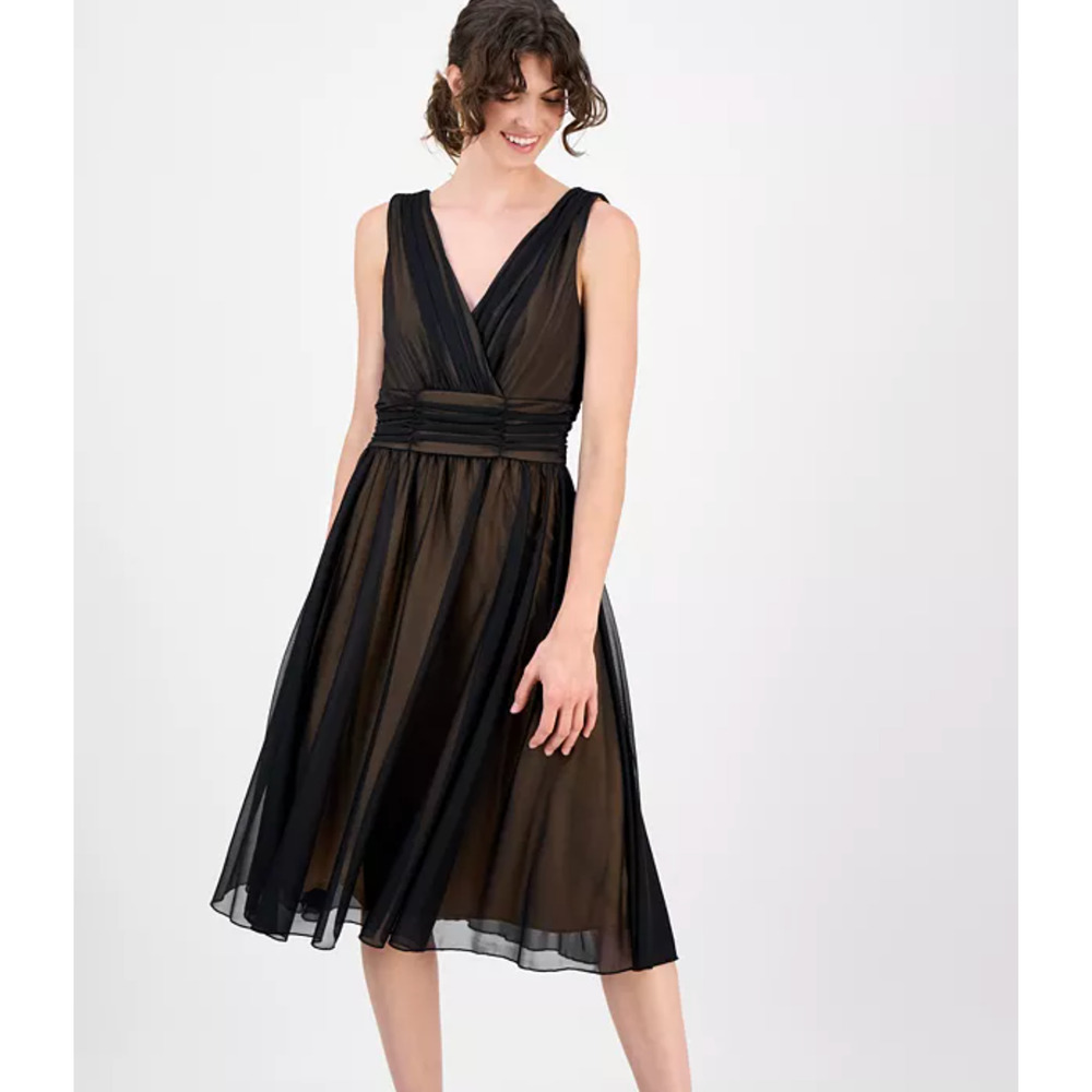 Connected Apparel Womens Black Gold Sleeveless Evening Gown Chiffon Sz 14 NWT